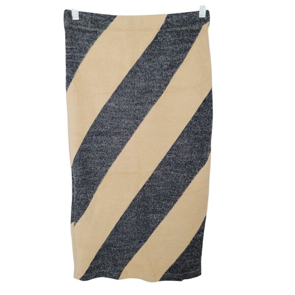 Anthropologie Diagonal Striped Midi Sweater Skirt Womens Size M Beige Gray - Picture 3 of 6